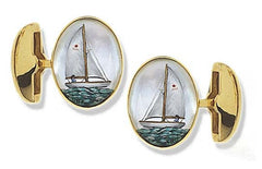 'Sailing Yachts' <br>New Handmade Gold & Rock Crystal Cufflinks