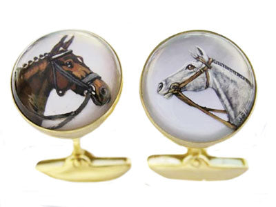 'Horses' Heads' <br>New Gold Rock Crystal Cufflinks