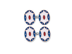 Silver Blue, White & Red 'Splat' Enamel Cufflinks