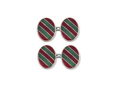 Silver Red & Green Striped Enamel Cufflinks