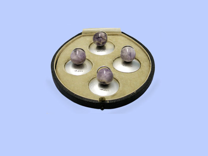 Set of Four Silver Placecard Holders with Purple Agate