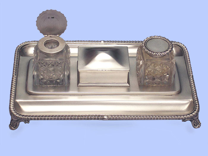 Victorian Large Oblong Silver Inkstand