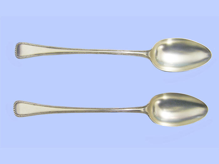 Pair of Victorian Bead Pattern Silver Long Serving Spoons