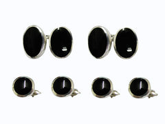 Oval Silver and Onyx Tuxedo Set