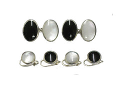 Oval Silver Black and White Tuxedo Set