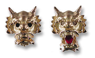 18k Gold Chinese Dragon Cufflinks with Diamond Eyes and Red Tongue