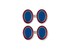 Silver Blue Enamel Cufflinks with Red Border