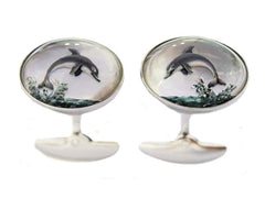 'Leaping Dolphins' <br>New Handmade Gold & Rock Crystal Cufflinks