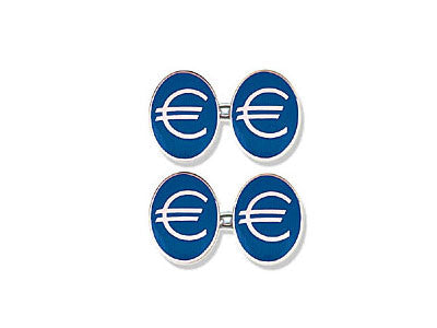 Silver Cufflinks Enamelled with the Euro Symbol