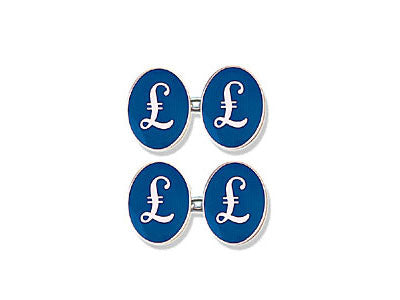 Silver Cufflinks Enamelled with the British Pound Symbol