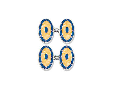 Silver Yellow Face, Blue Border and Blue Centre Enamel Cufflinks