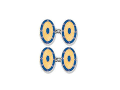 Silver Yellow Face, Blue Border and Blue Centre Enamel Cufflinks