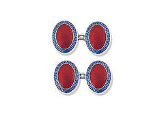 Silver Blue Greek Key & Red Centre Enamel Cufflinks
