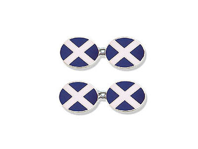 Silver Cufflinks Enamelled with Scotland's Flag, 'St Andrew's Cross'