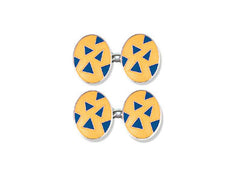 Silver Yellow Enamel Cufflinks with Blue Triangles