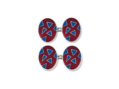 Silver Red Enamel Cufflinks with Blue Triangles