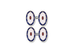 Silver Blue Border, White Face, Red Centre Enamel Cufflinks