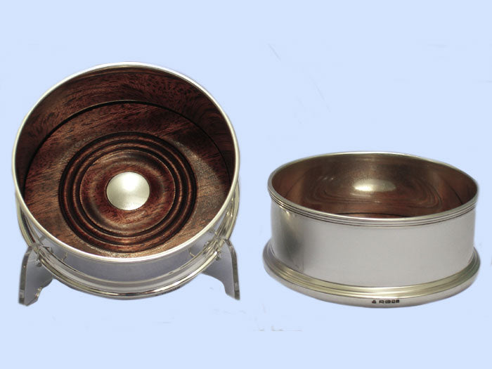 Pair of New Plain Round Silver Wine Coasters